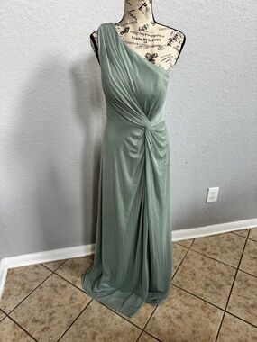 Azazie One-Shoulder Sage Green Evening Gown 8